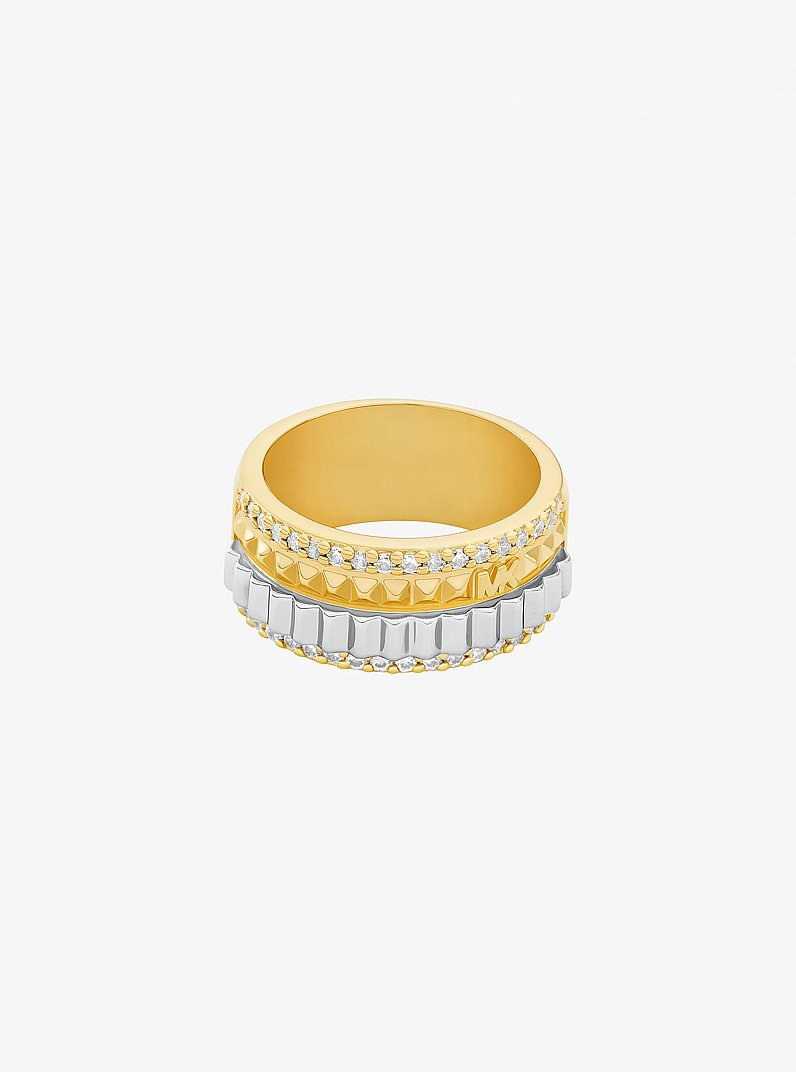 Anillo acanalado en dos tonos con pav&eacute; in BITONO | Michael Kors