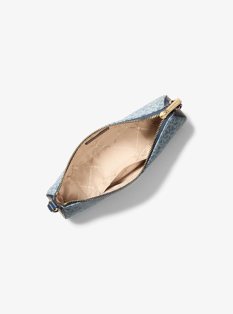 Sammy Small Signature Logo Print Denim Pochette in LT VTBLU WSH | Michael Kors
