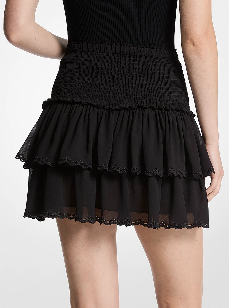 Smocked Georgette Ruffled Skirt in BLACK | Michael Kors
