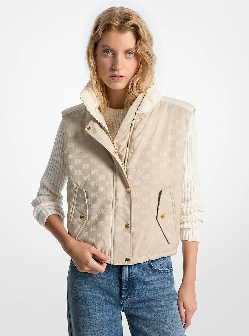 Logo Jacquard Puffer Vest in NATURAL | Michael Kors