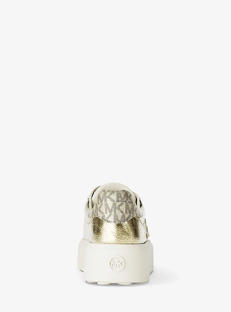 Romey Embellished Mixed-Media Platform Sneaker in PALE GOLD | Michael Kors