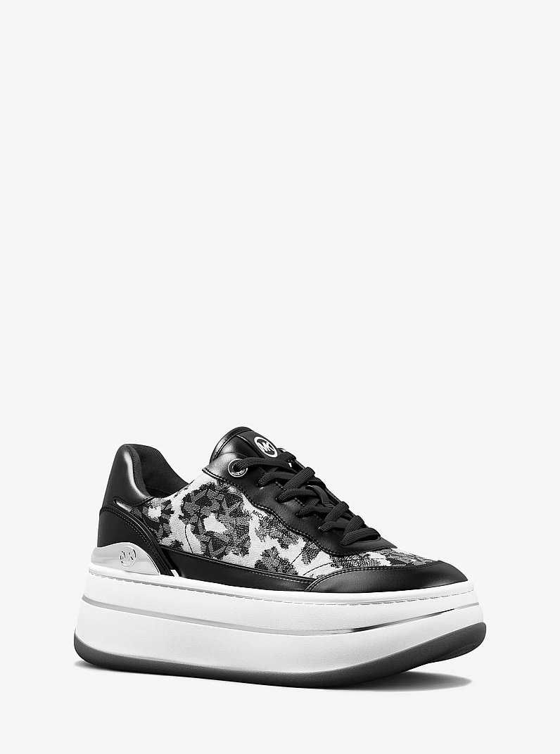 Hayes Leopard Logo and Leather Platform Sneaker in BLACK COMBO | Michael Kors