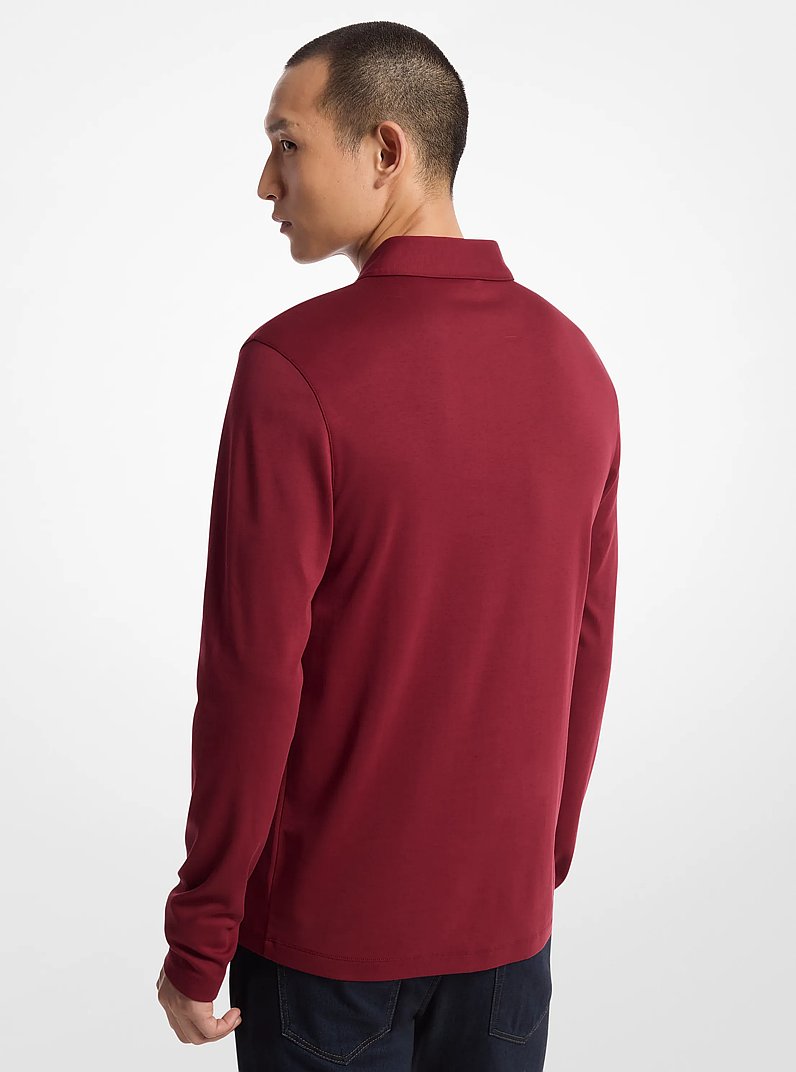 Cotton Long-Sleeve Polo Shirt in DARK BRANDY | Michael Kors