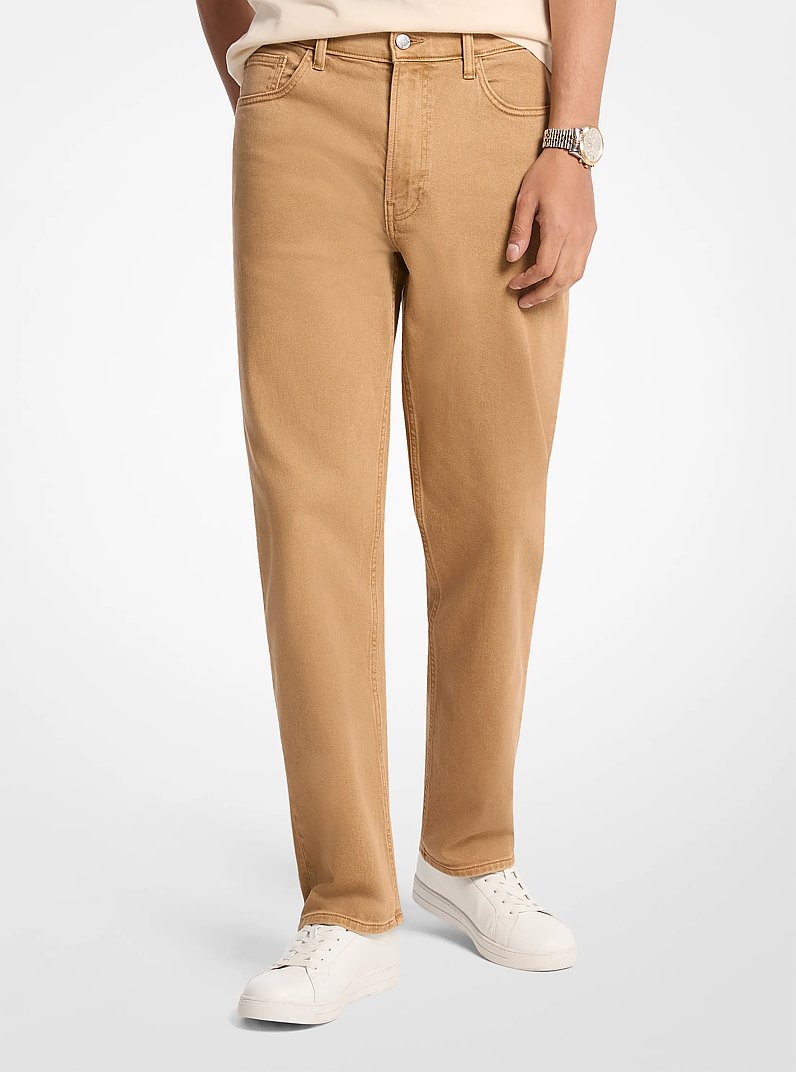Finn Straight-Fit Stretch Denim Jeans in DARK CAMEL | Michael Kors