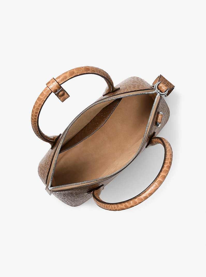 Bolso satchel Kaitlin mediano con dise&ntilde;o de piel de cocodrilo en relieve in CARAMEL | Michael Kors