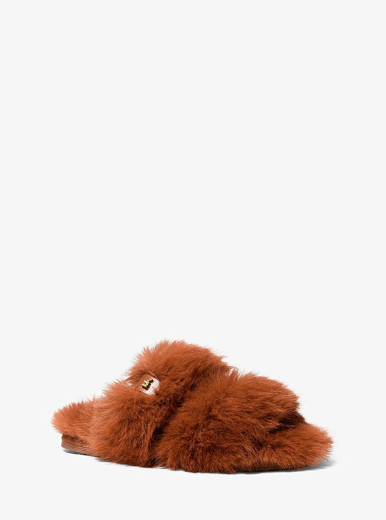 Tula Faux Fur Slide in LUGGAGE | Michael Kors