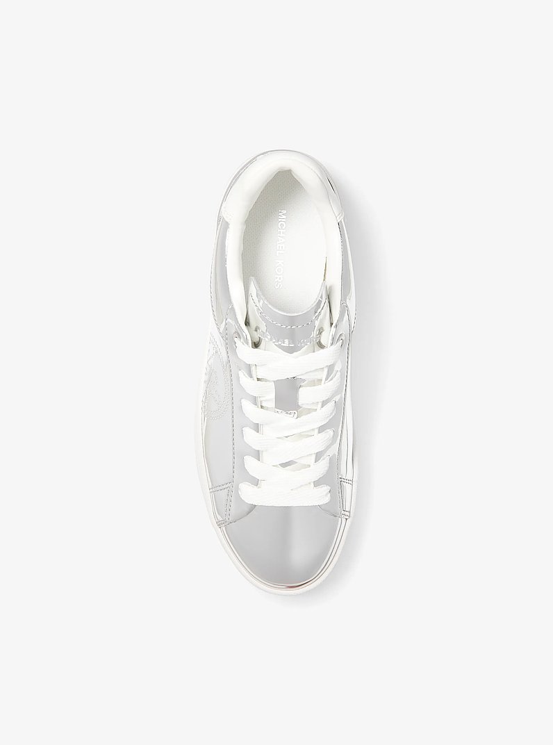 Dottie Metallic Leather Platform Sneaker in SILVER | Michael Kors