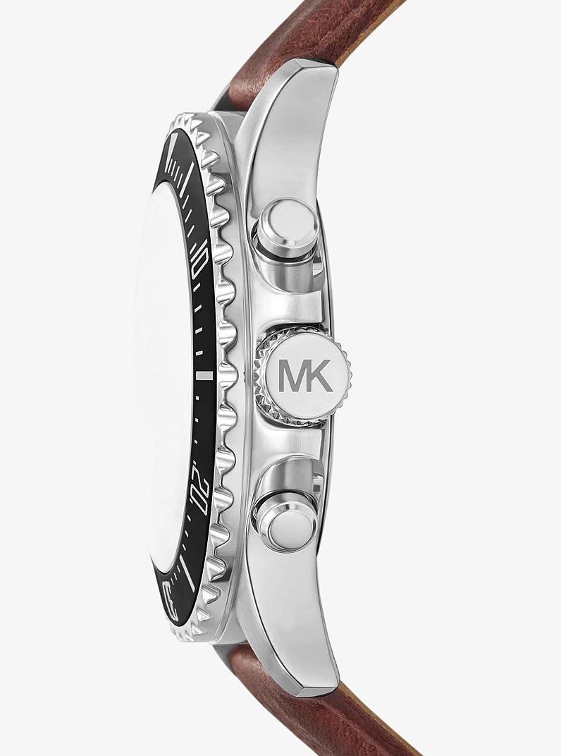 Oversized Everest Silver-Tone and Leather Watch in SILVER | Michael Kors