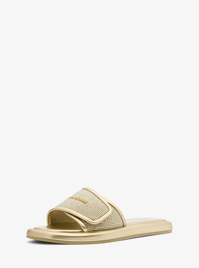 Suki Embellished Metallic Slide Sandal in PALE GOLD | Michael Kors