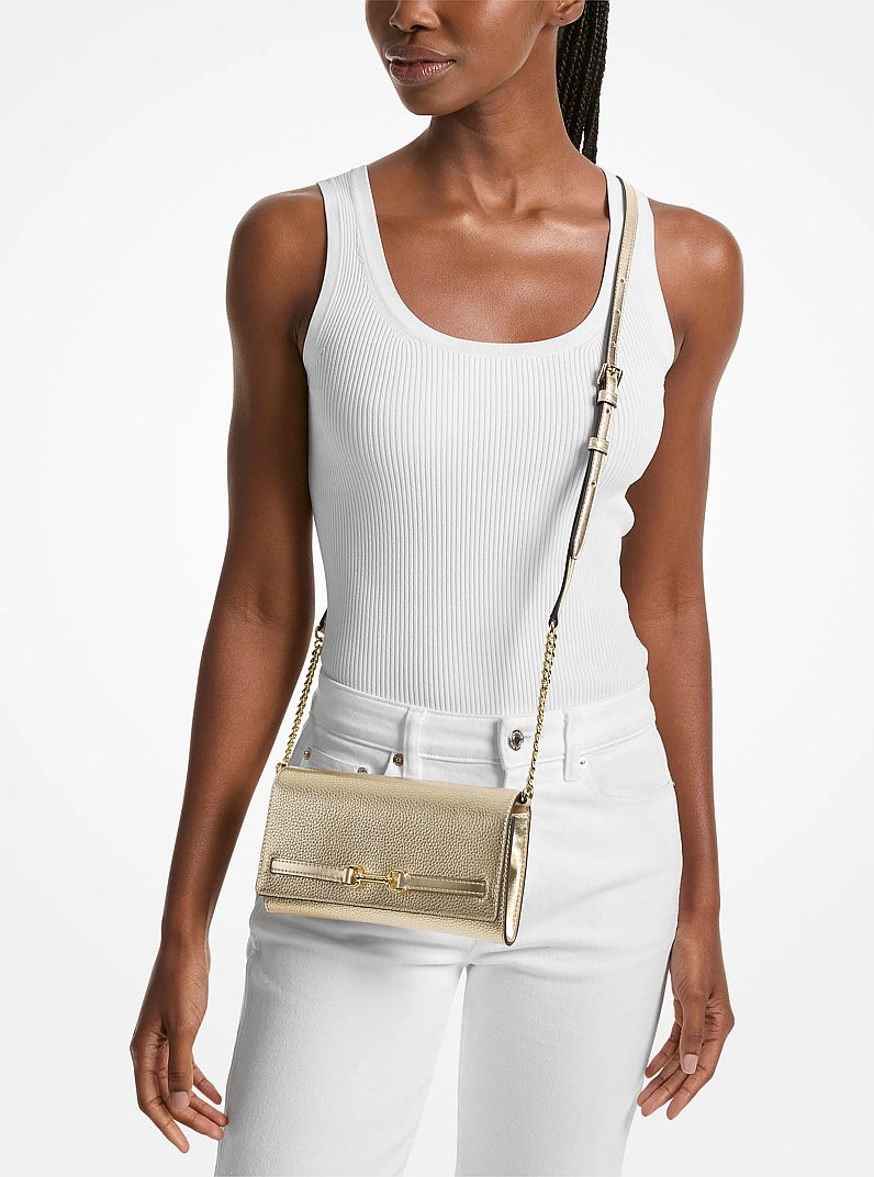 Carson Large Metallic Pebbled Leather Convertible Crossbody Bag in PALE GOLD | Michael Kors