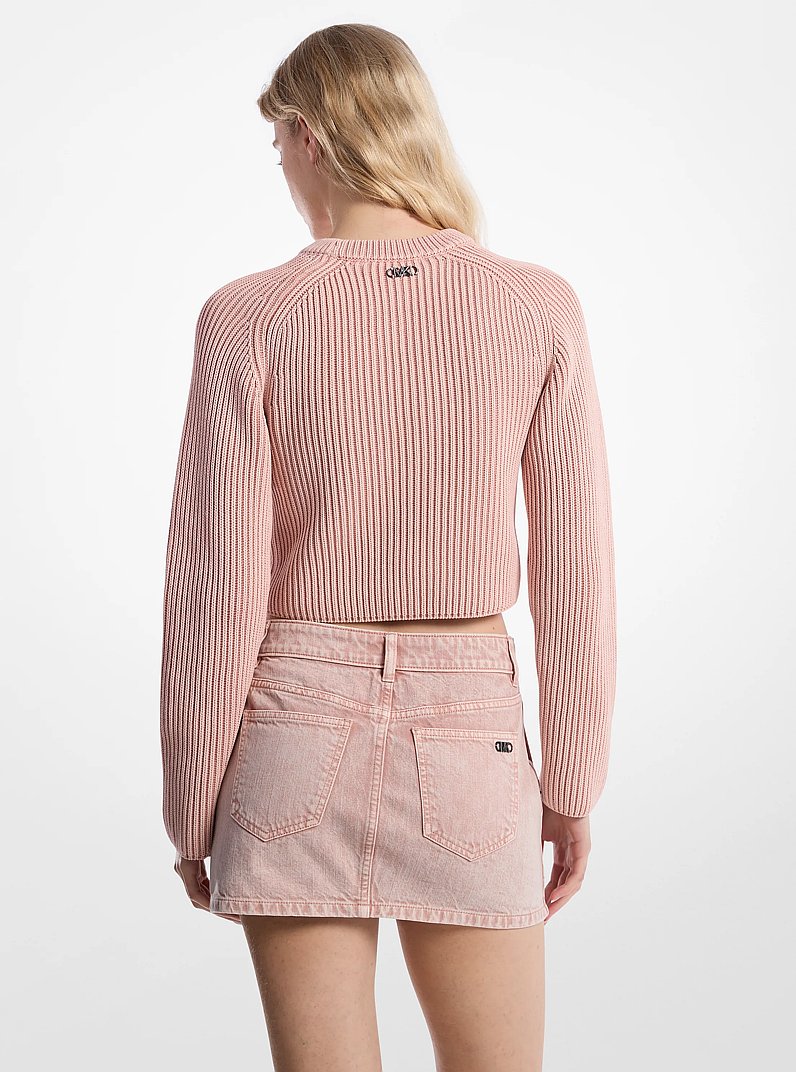 Garment-Dyed Ribbed Cotton Cropped Sweater in ROSEWATER | Michael Kors