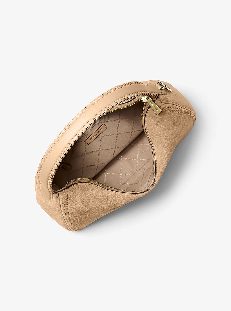 Nayla Medium Suede Hobo Shoulder Bag in CAMEL | Michael Kors