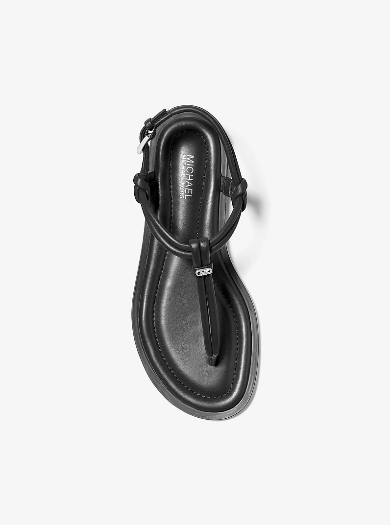 Astra Leather T-Strap Sandal in BLACK | Michael Kors