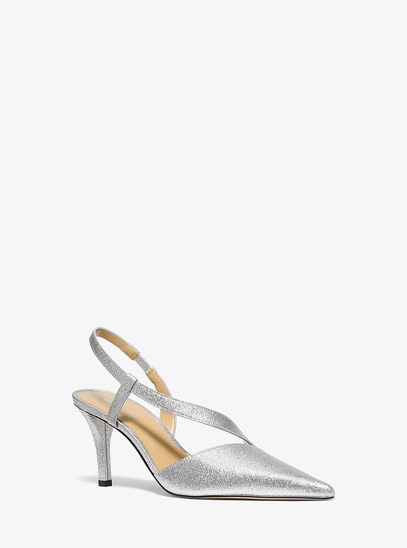 Jaida Glitter Embellished Leather Pump in SILVER | Michael Kors