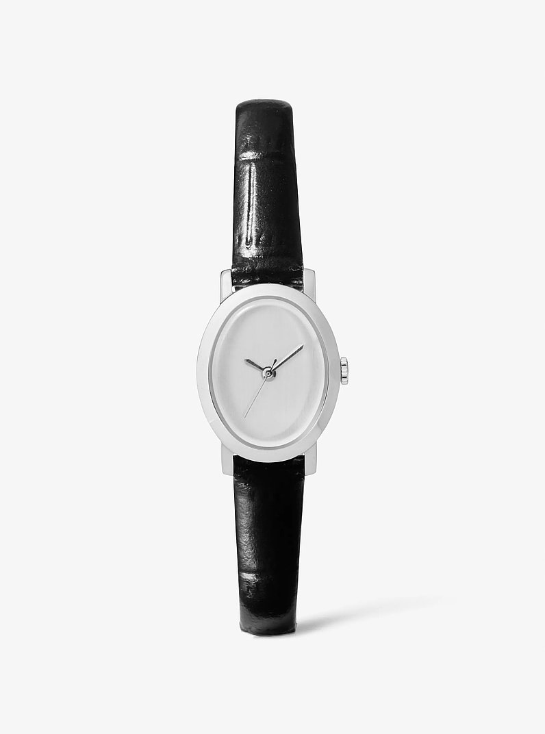 Reloj Maude peque&ntilde;o de edici&oacute;n limitada en tono plateado y piel con relieve de cocodrilo in NEGRO | Michael Kors