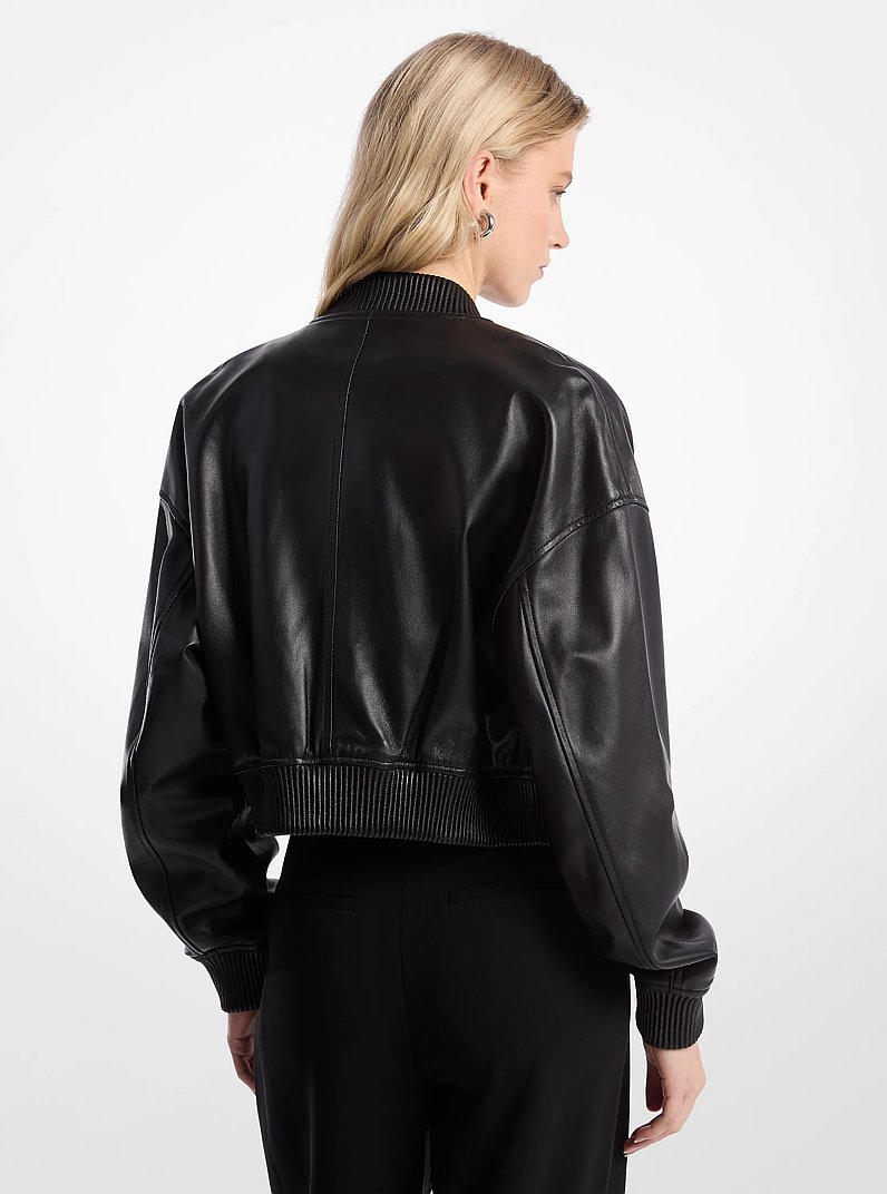 Leather Cropped Bomber Jacket