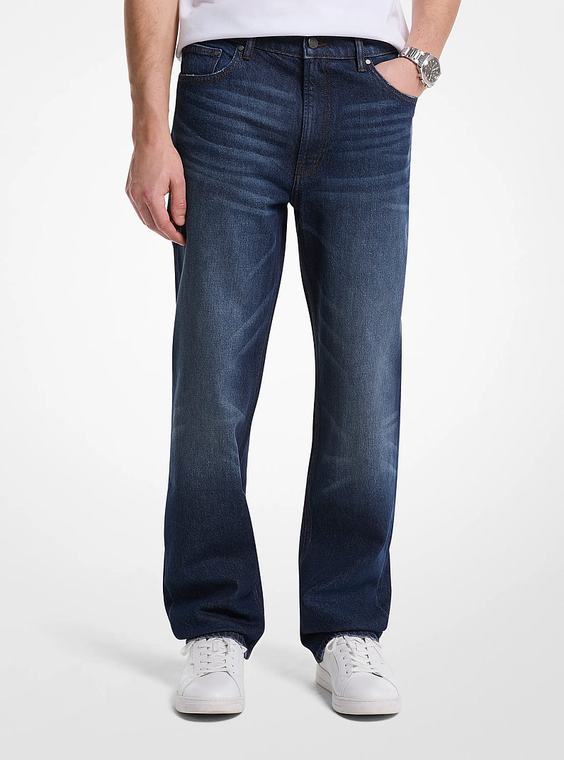 Jean Finn en denim &agrave; coupe droite in BLEU MOYEN D&Eacute;LAV&Eacute; | Michael Kors