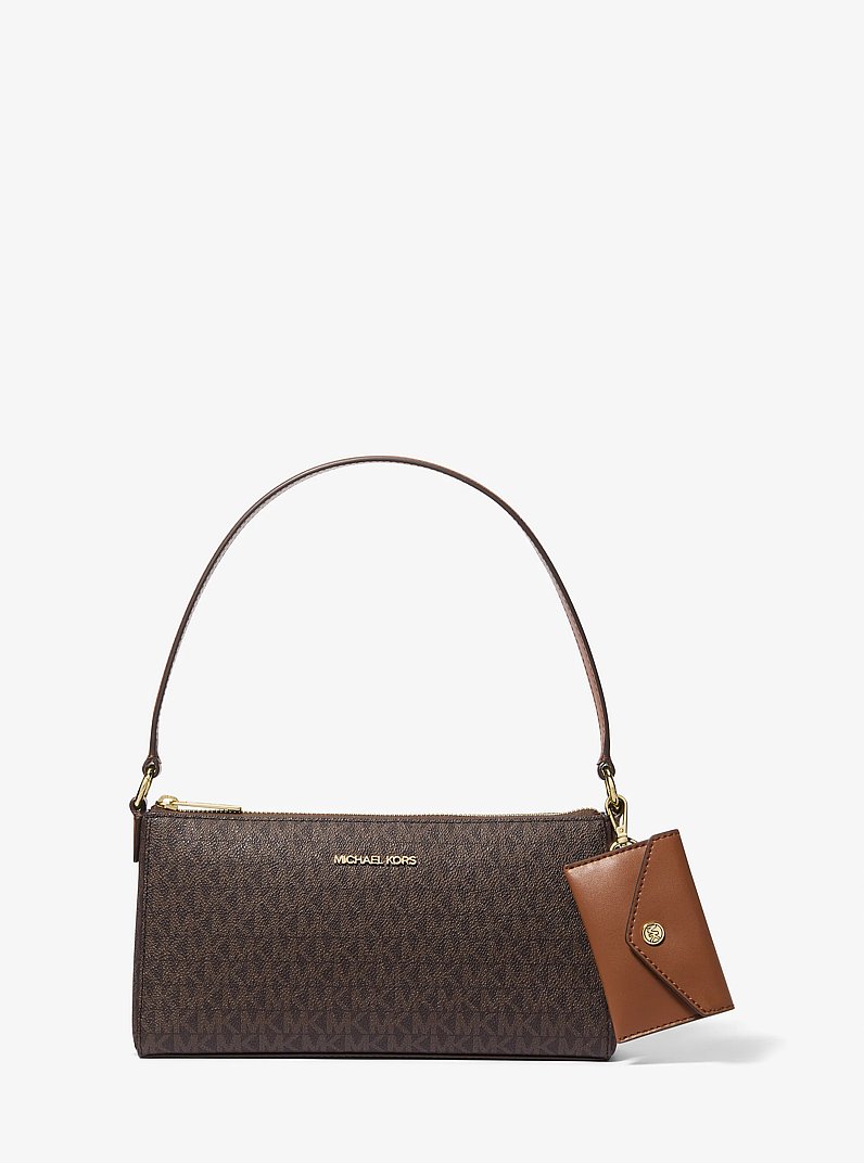 Vincent Medium Signature Logo Pochette With Card Case in BROWN | Michael Kors