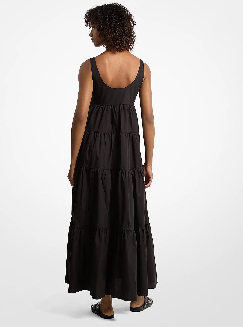 Stretch Cotton Tiered Dress in BLACK | Michael Kors
