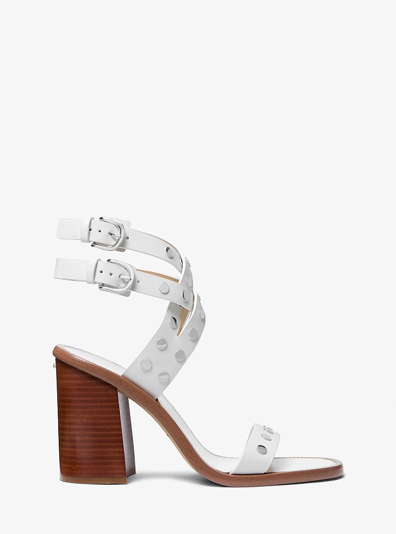 Irene Studded Leather Block Heel Sandal in OPTIC WHITE | Michael Kors