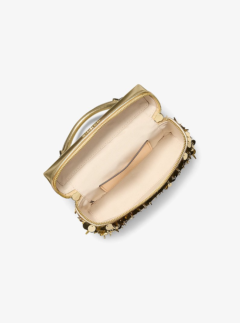 Tr&egrave;s petit sac &agrave; bandouli&egrave;re Jana travaill&eacute; avec des sequins in OR | Michael Kors