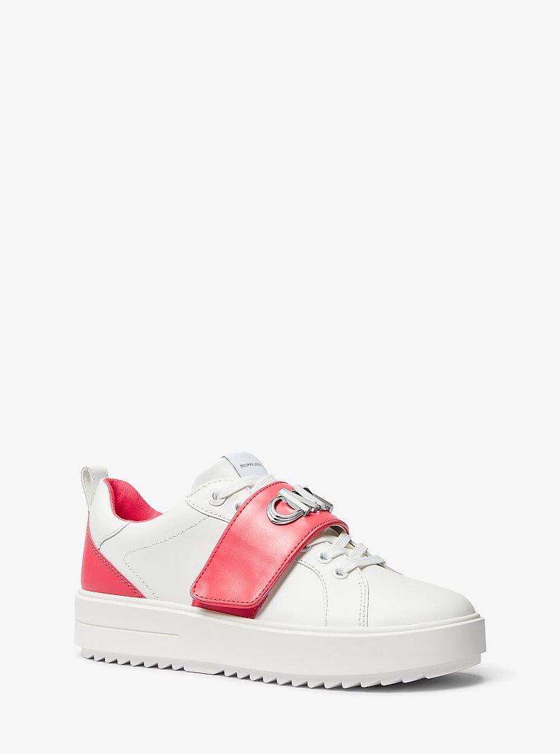 Emmett Two-Tone Logo Embellished Leather Sneaker in GERANIUM | Michael Kors
