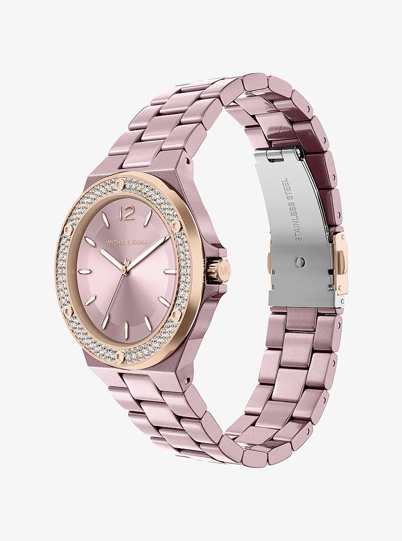 Mini Lennox Pav&eacute; Pink-Tone Watch in ROSE GOLD | Michael Kors
