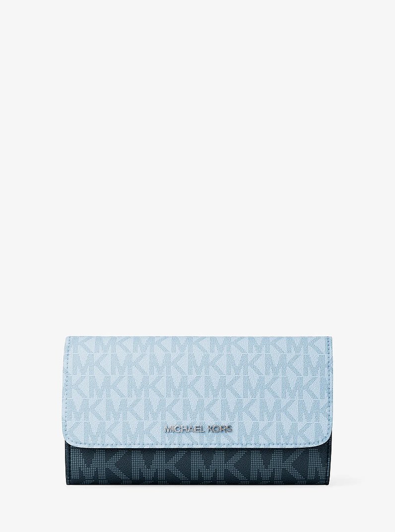 Jet Set Travel Signature Logo Tri-Fold Wallet in PL OCN MLTI | Michael Kors