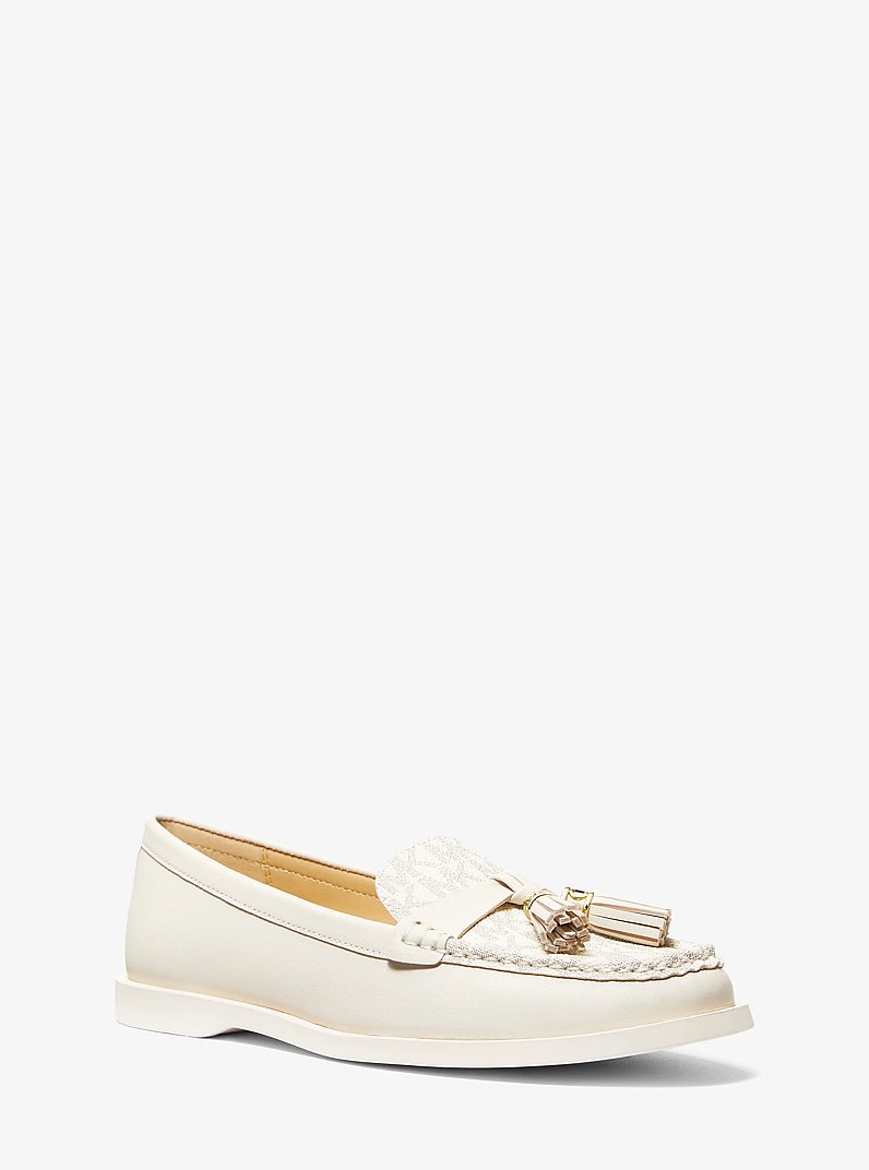 Kiernan Leather and Signature Logo Loafer in LT CREAM | Michael Kors