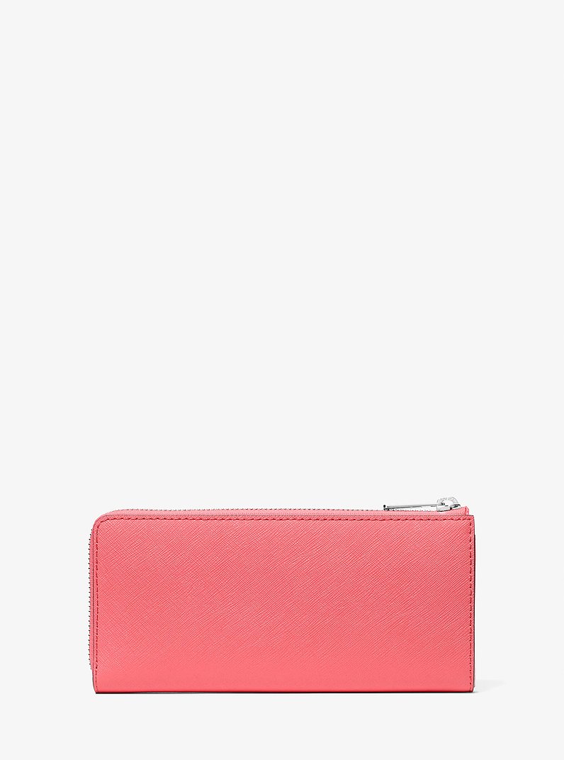 Jet Set Travel Large Saffiano Leather Quarter-Zip Wallet in HIBISCUS | Michael Kors