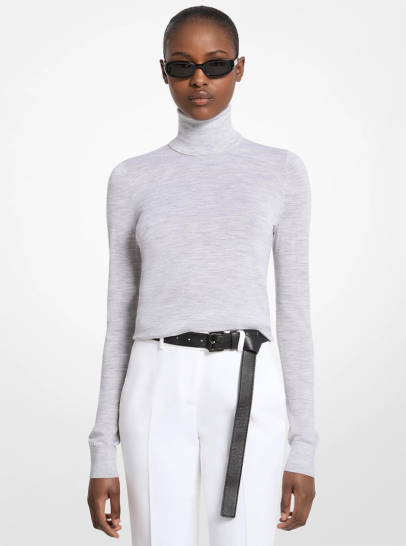 Marisa Wool Turtleneck Sweater in PEARL GREY | Michael Kors