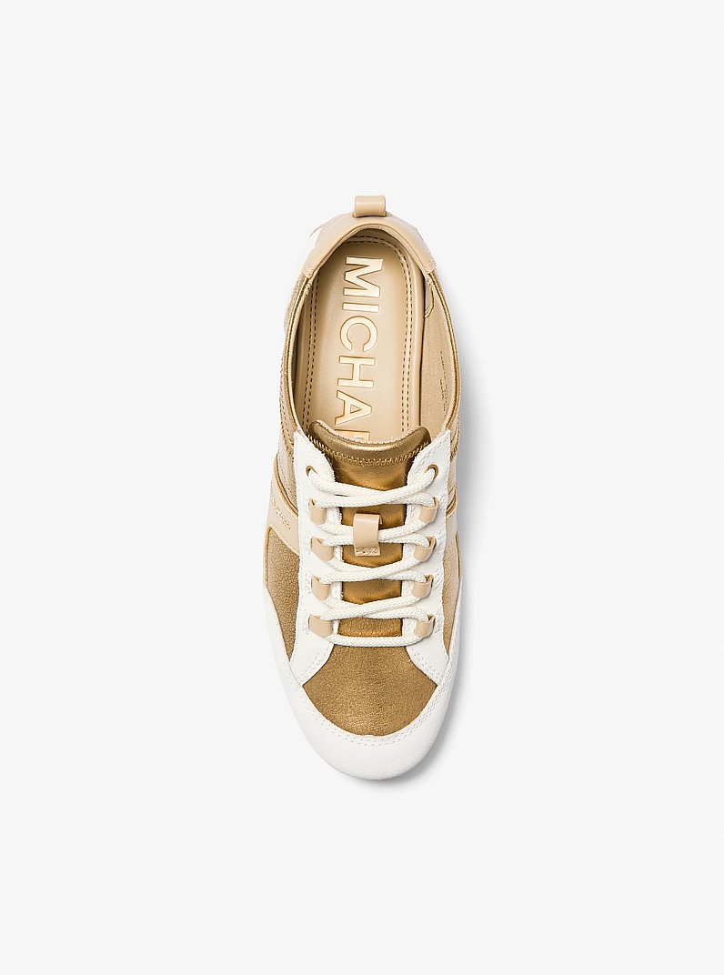 Keely Color-Block Metallic Leather Trainer  in ANTIQUE GOLD | Michael Kors