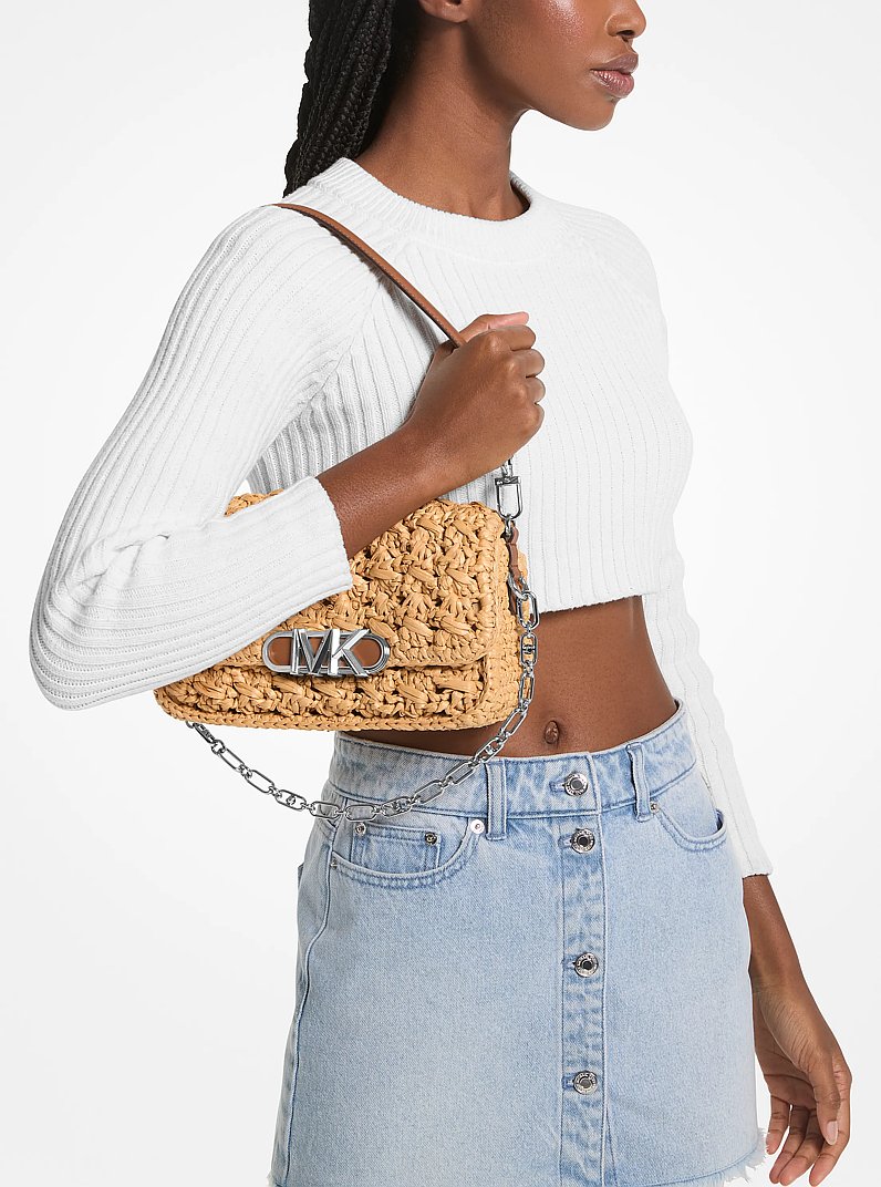 Parker Medium Woven Straw Shoulder Bag in NATURAL/LUGGAGE | Michael Kors