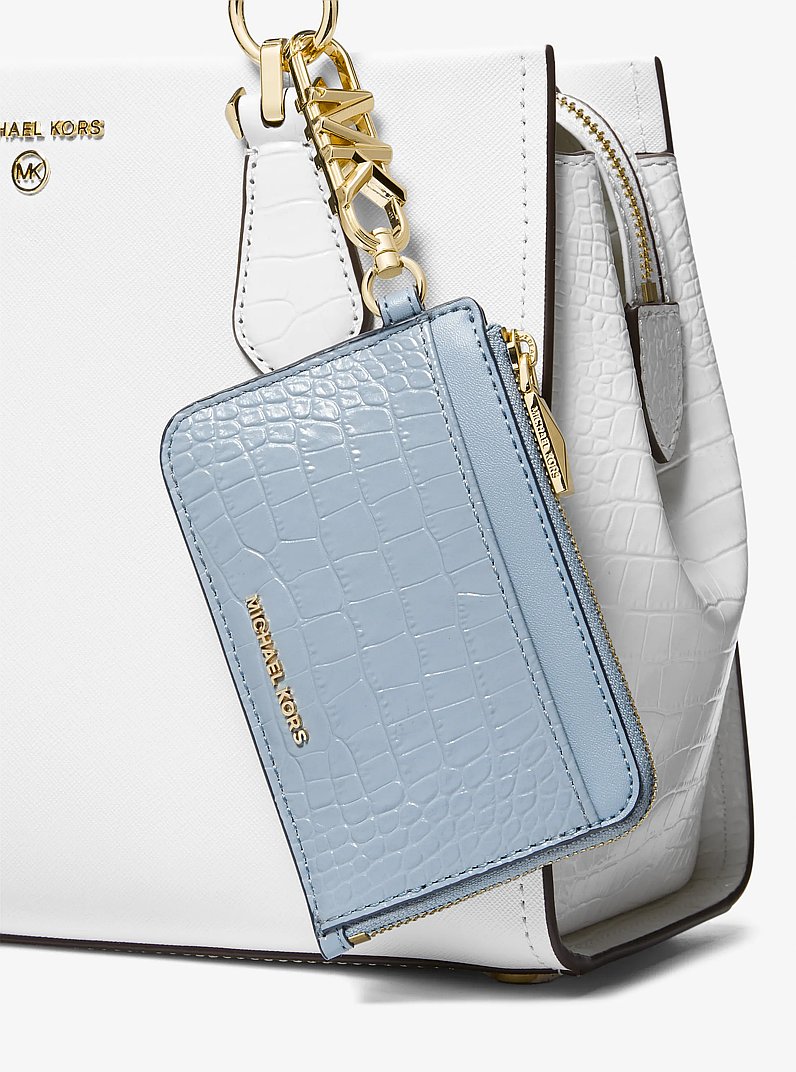 Crocodile Embossed Leather Card Case in PALE BLUE | Michael Kors