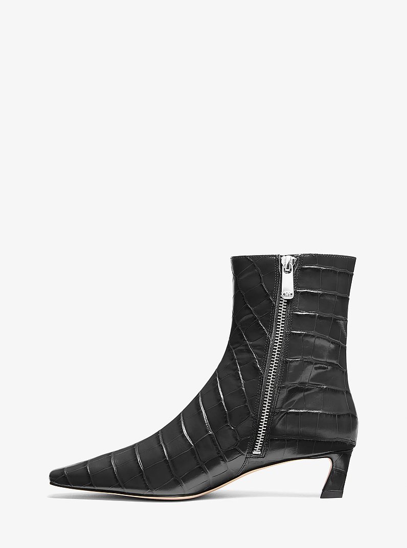 Cosmo Crocodile Embossed Leather Boot in BLACK | Michael Kors