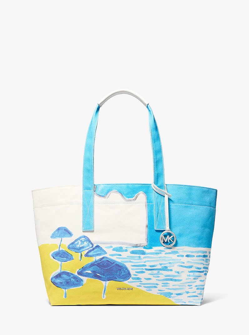 Michael Kors X Christina Zimpel Large Cotton Canvas Tote Bag in MILOS BLUE | Michael Kors