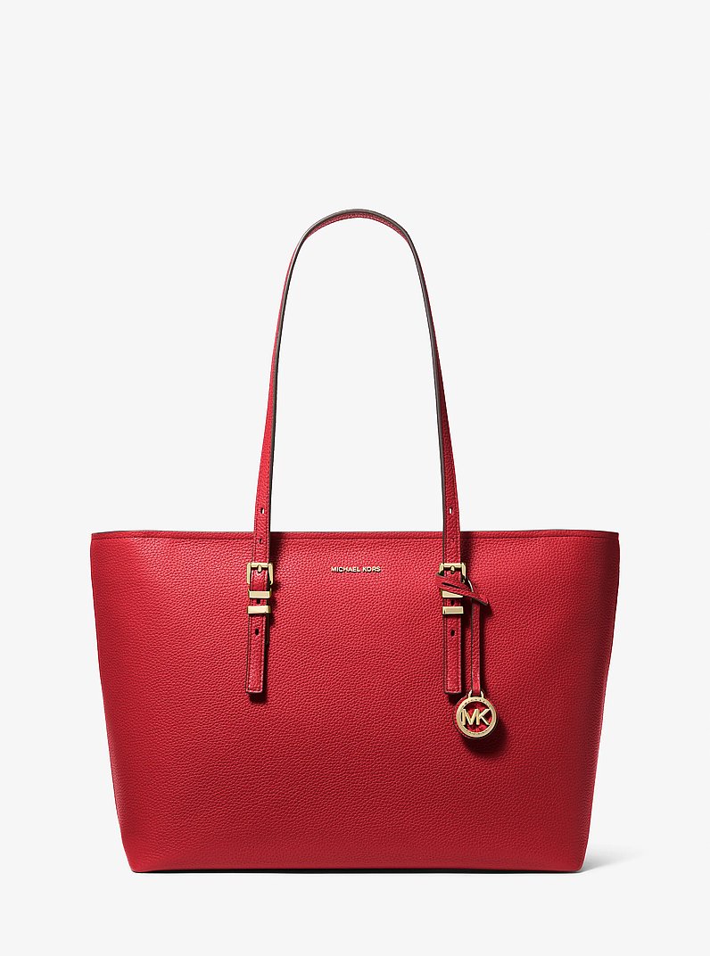 Quinn Large Pebbled Leather Tote Bag in CRIMSON | Michael Kors