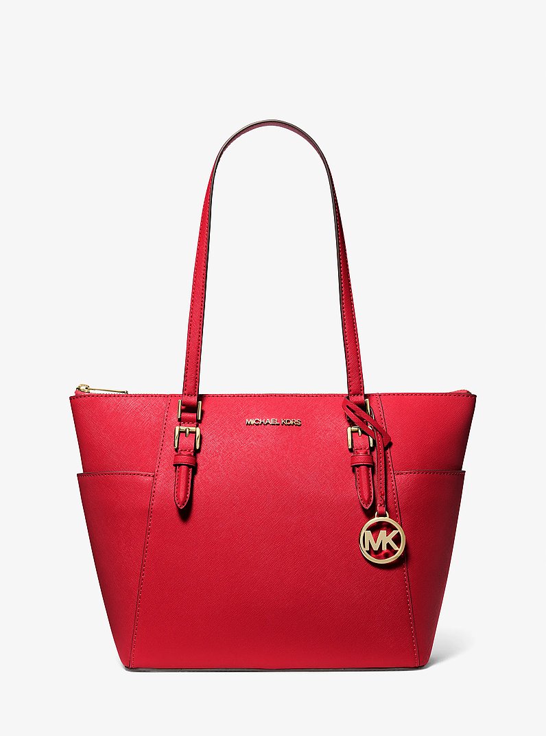 Charlotte Large Saffiano Leather Top-Zip Tote Bag in BRIGHT RED | Michael Kors