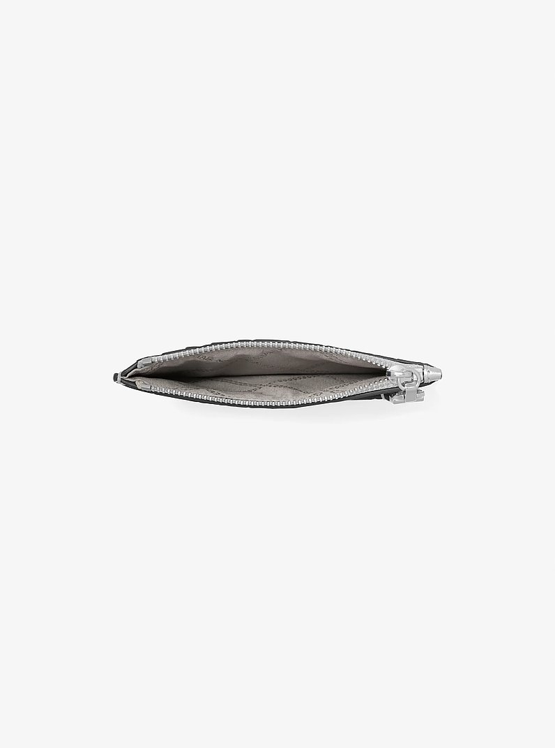 Empire Small Metallic Crocodile Embossed Leather Card Case in SILVER | Michael Kors