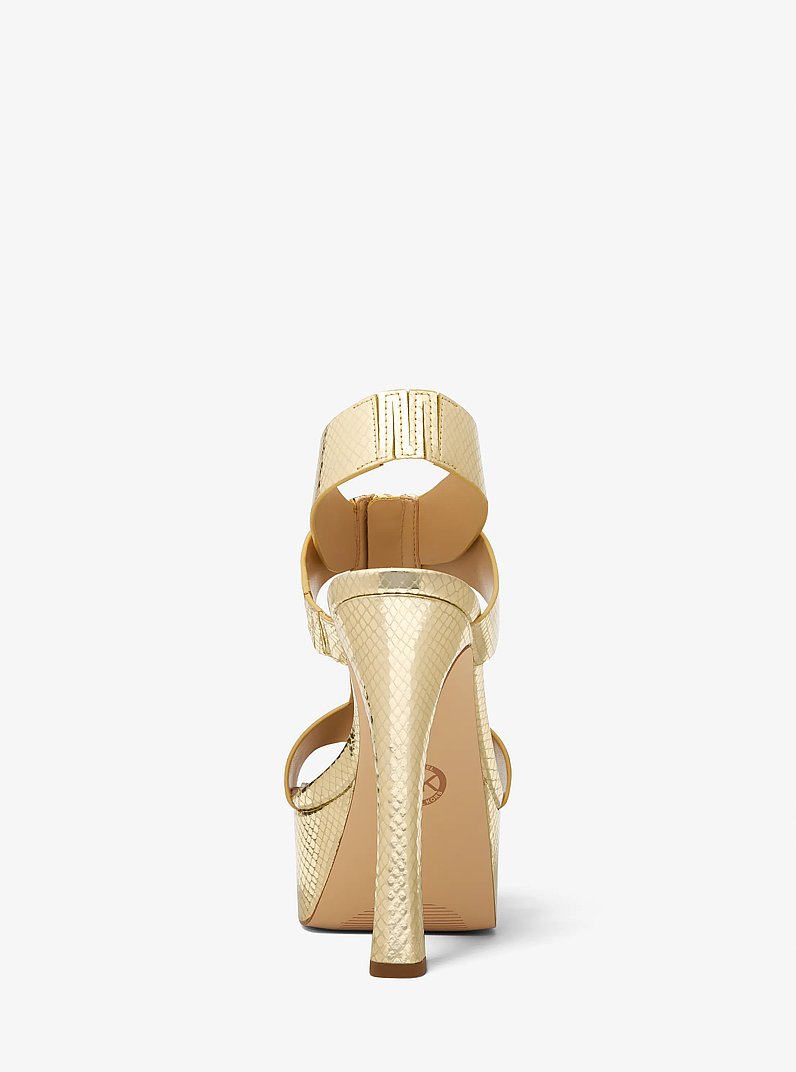 Berkley Metallic Snake Embossed Leather Platform Sandal in PALE GOLD | Michael Kors