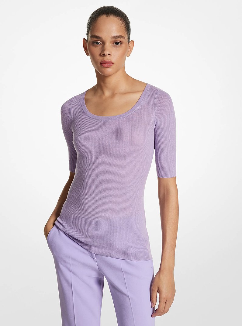 Cashmere Three-Quarter Sleeve Sweater in FREESIA | Michael Kors