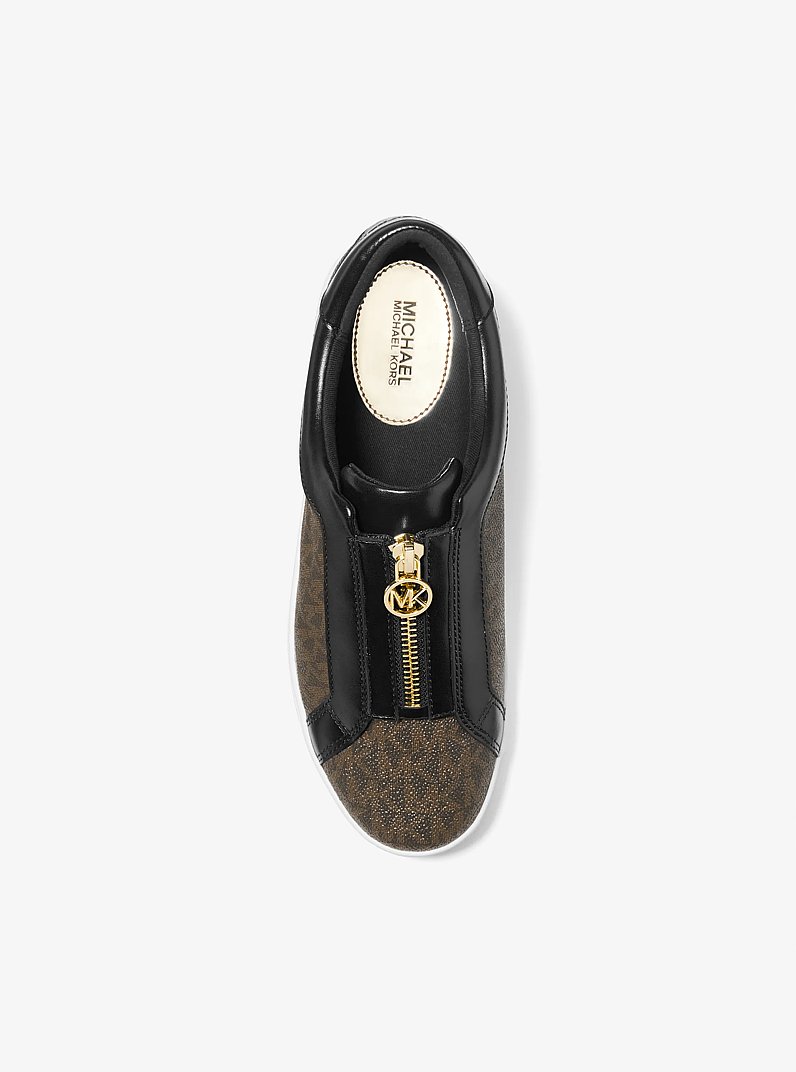 Keaton Signature Logo Zip-Up Sneaker in BROWN | Michael Kors