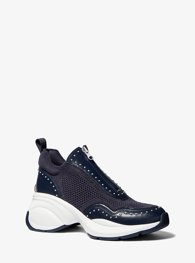 Zuma Studded Mixed-Media Trainer in DRESS BLUES | Michael Kors