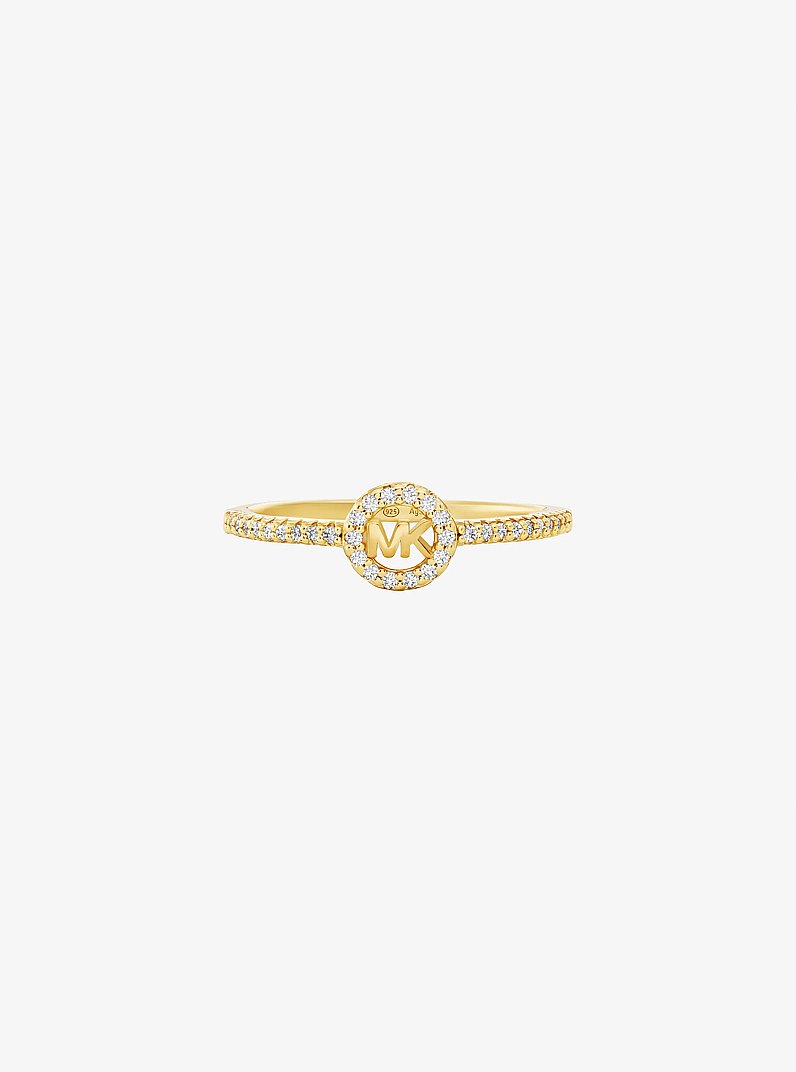 Fulton Precious Metal-Plated Pav&eacute; Logo Charm Ring in GOLD | Michael Kors