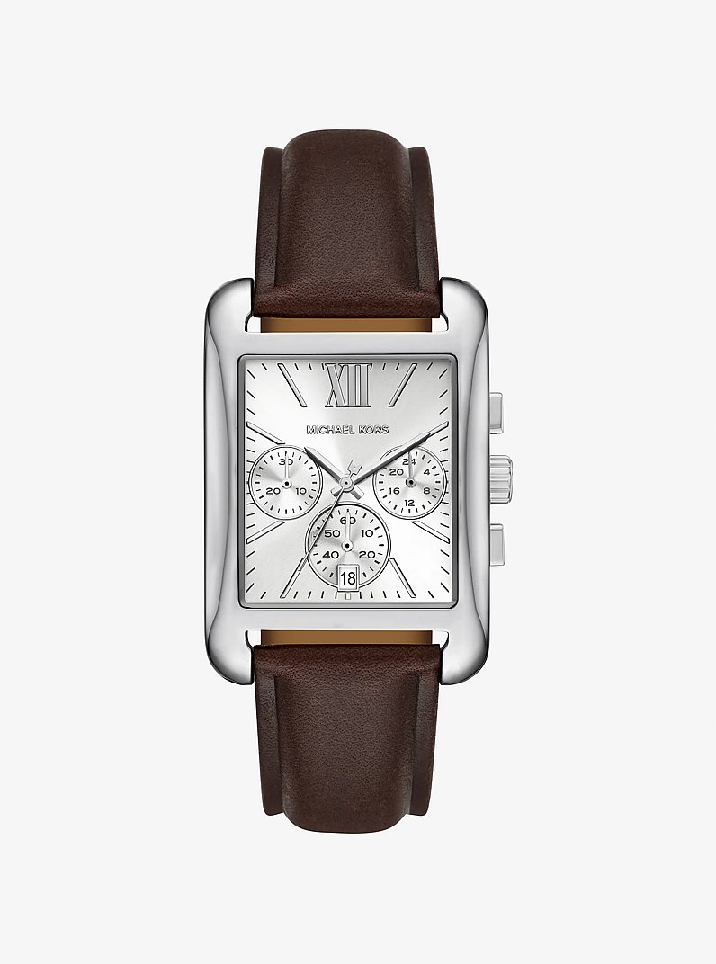 Monroe Silver-Tone and Leather Watch in SILVER | Michael Kors