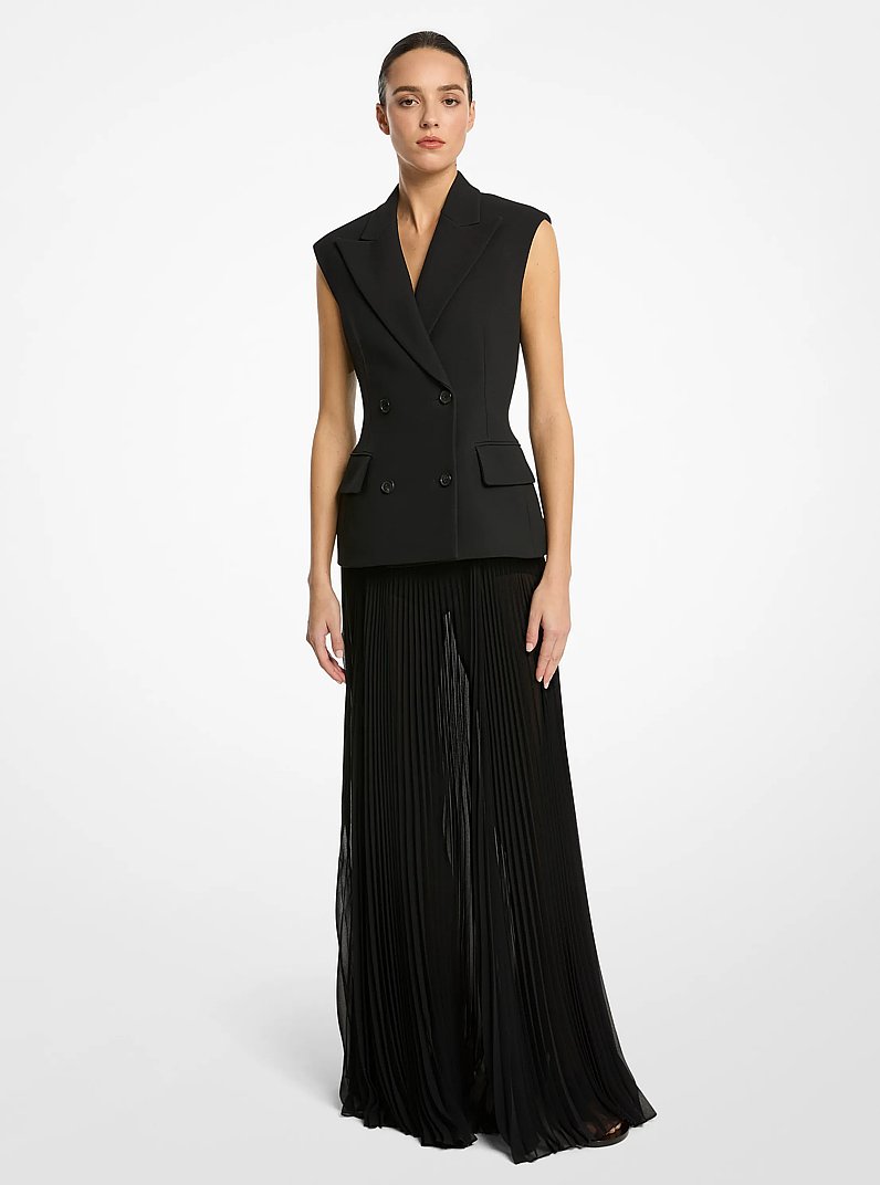 Crepe Sabl&eacute; Sleeveless Jacket in BLACK | Michael Kors