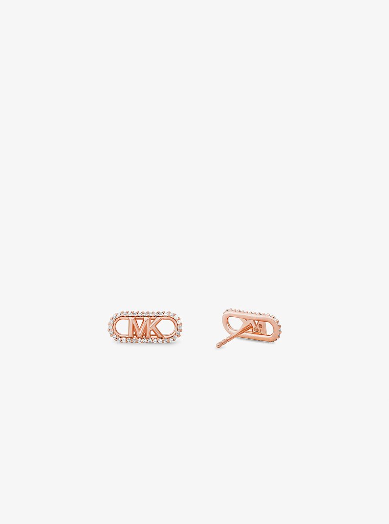 Precious Metal-Plated Sterling Silver Pav&eacute; Empire Logo Earrings