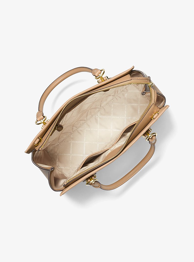 Marilyn Large Saffiano Leather Satchel in CAMEL | Michael Kors