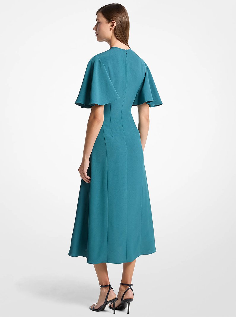 Crepe Cady Flutter-Sleeve Dress in TEAL | Michael Kors