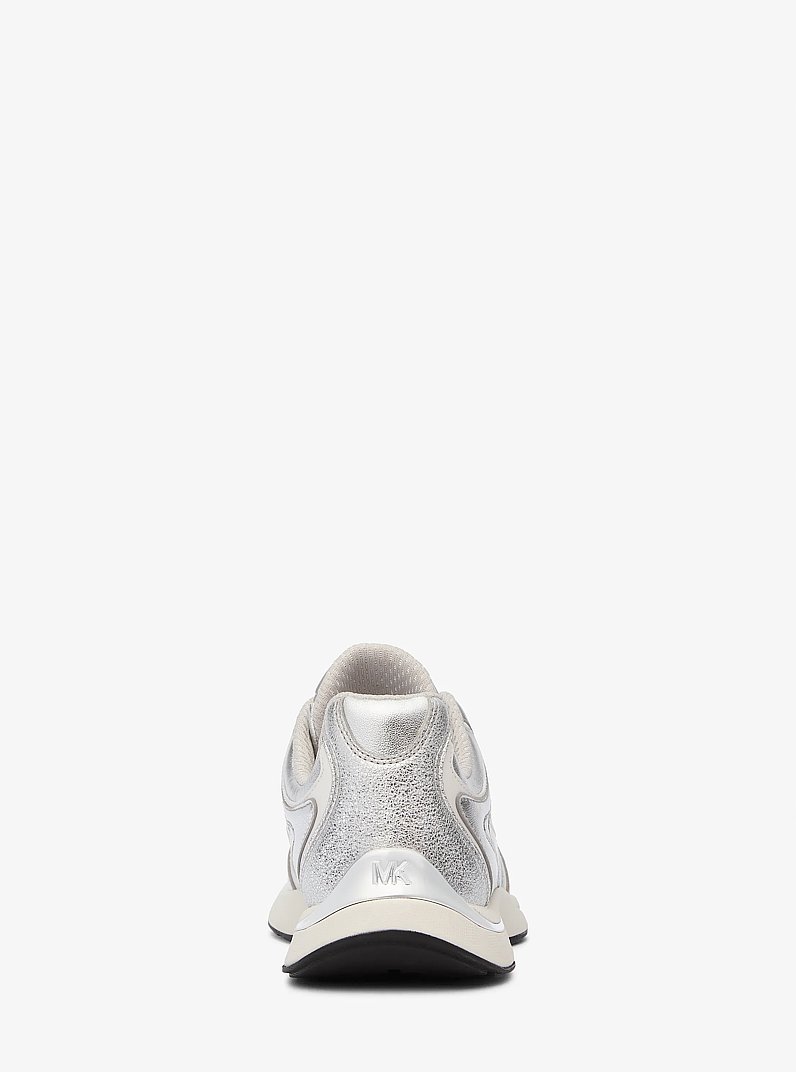 Riley Metallic Leather Trainer in SILVER | Michael Kors